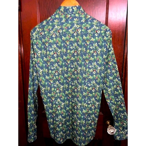 ZARA MAN SHIRT ZEBRA TIGER PARROT LEAF PRINT LONG SLEEVE SLIM FIT GREEN SMALL S - Picture 4 of 5